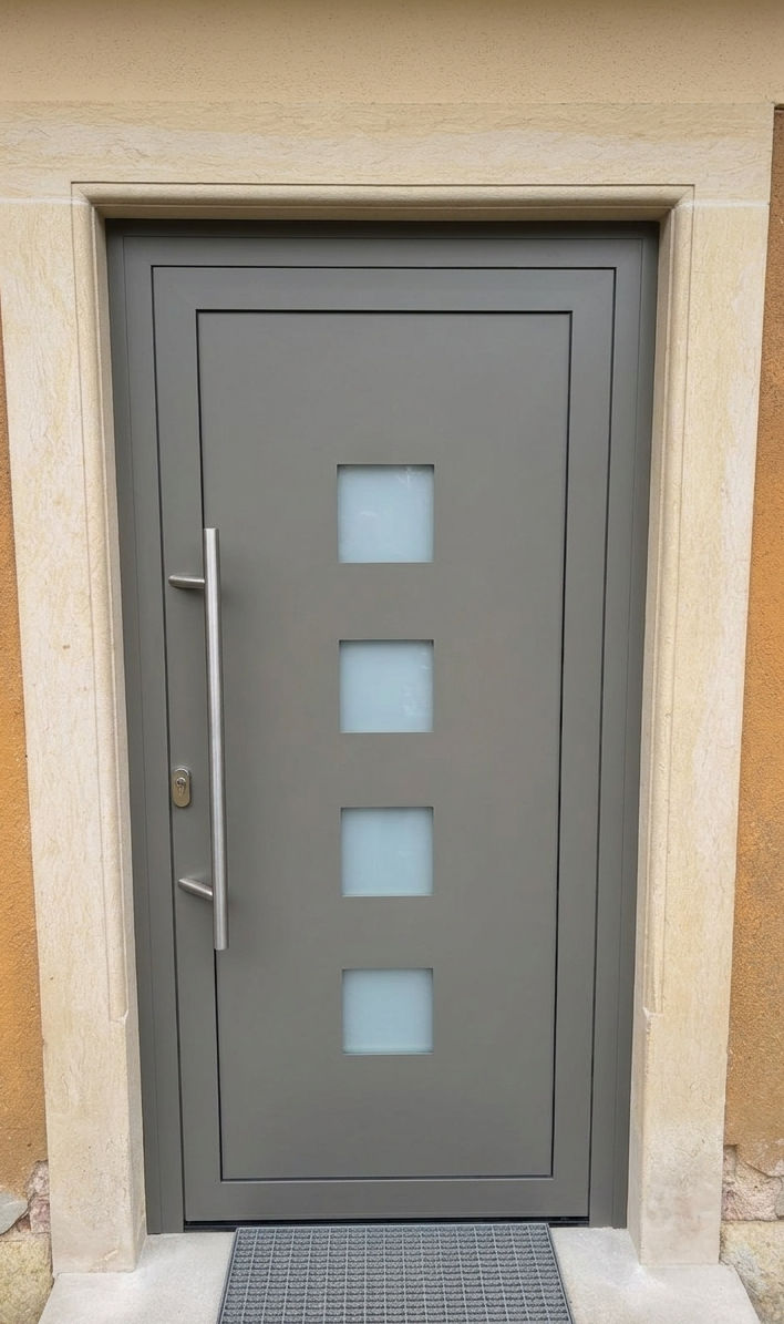 Haustür dunkelbraun mit Glasausschnitt